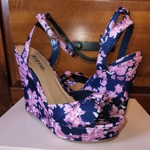 Just Fab floral pink and blue wedges